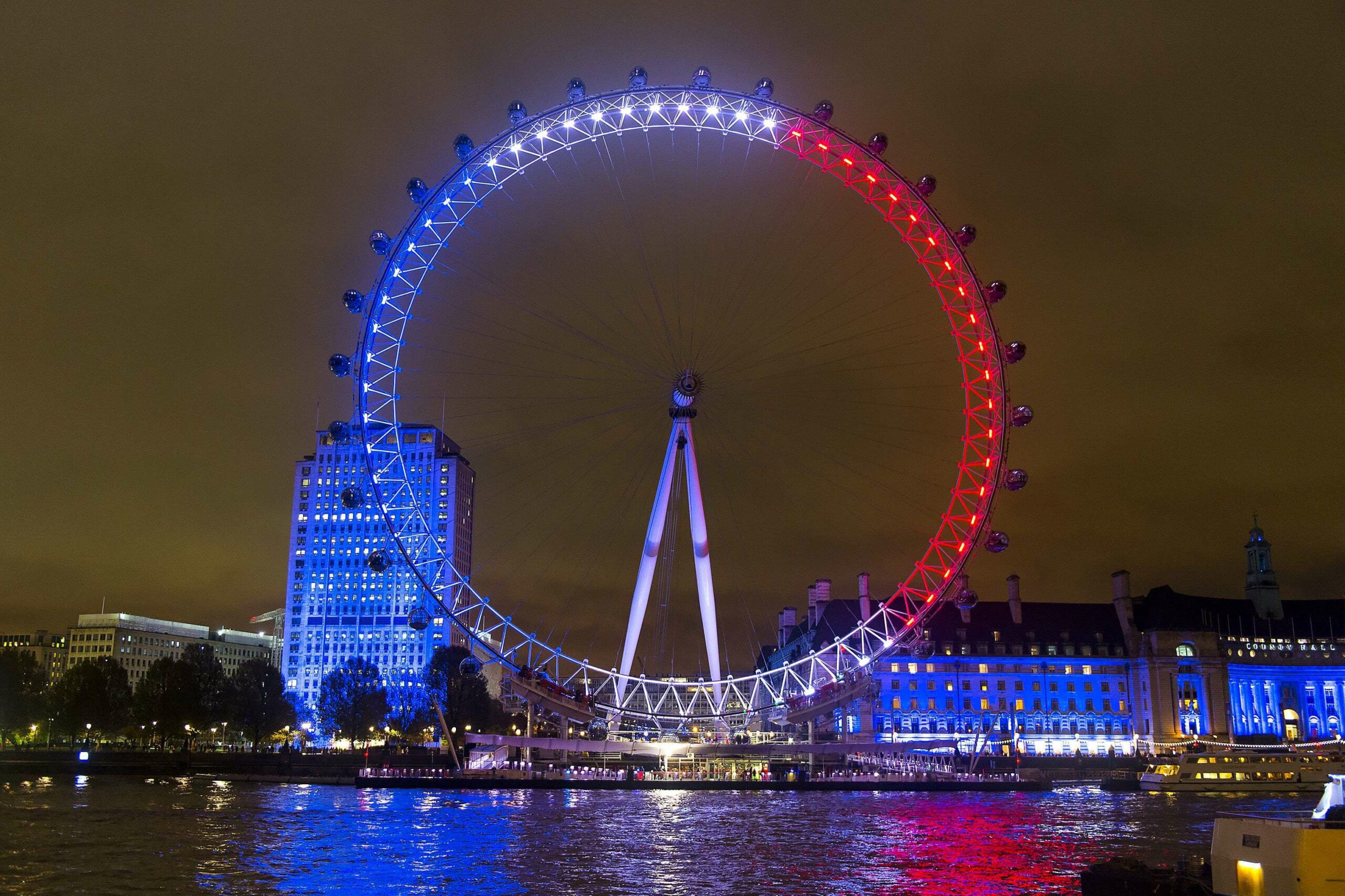 London Eye the Colours of the French Flag, London, Britain - 14 Nov 2015